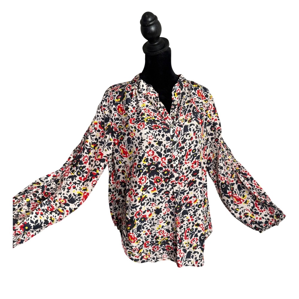 Apiece Apart Silk Blouse Womens 6 Floral Print Pleated Lightweight Eclectic